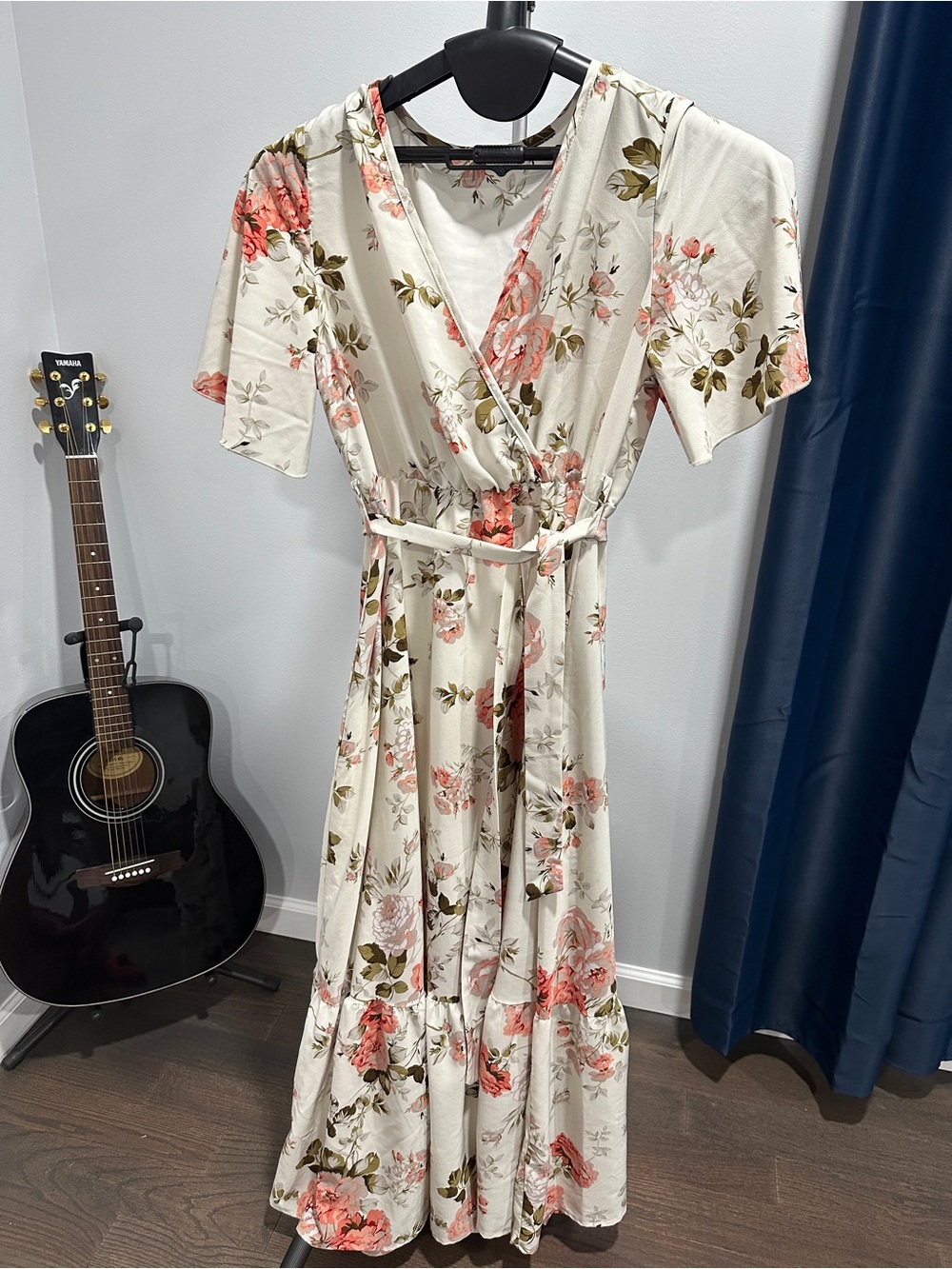 Floral Wrap Maxi Dress in Cream and Coral